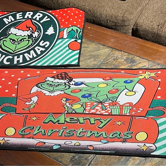Christmas Kitchen Rugs, Set of 2 “Grinch Who Stole Christmas “Decorative Mats - Picture 2 of 4